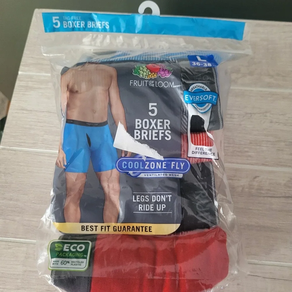 5 Fruit Of The Loom Boxer Briefs Cool Zone Fly Large 36